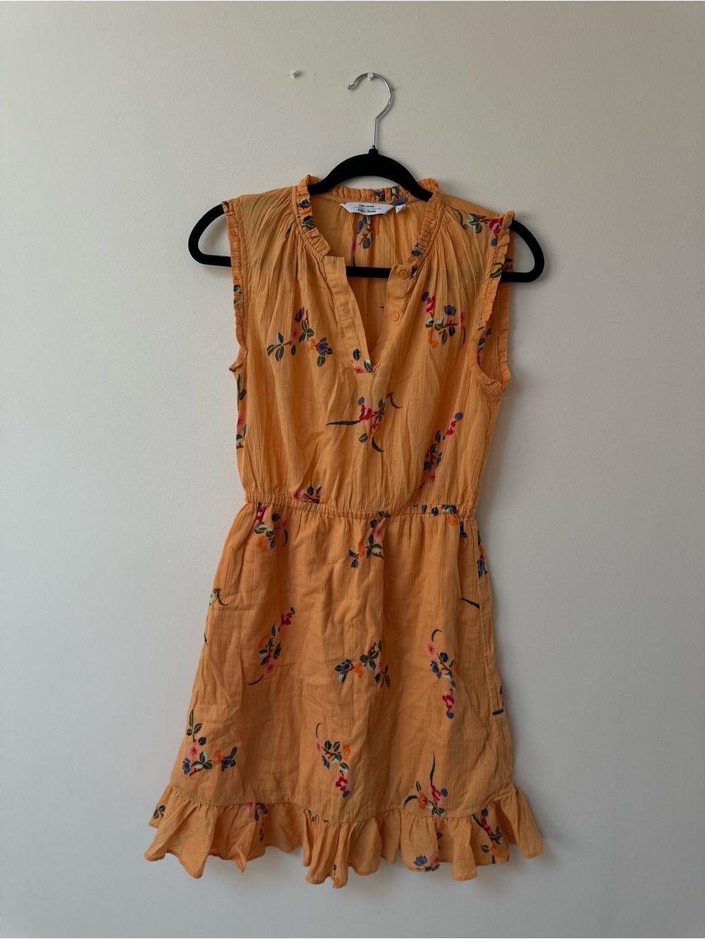 & Other Stories Peach Floral Ruffle-Hem Mini Dress